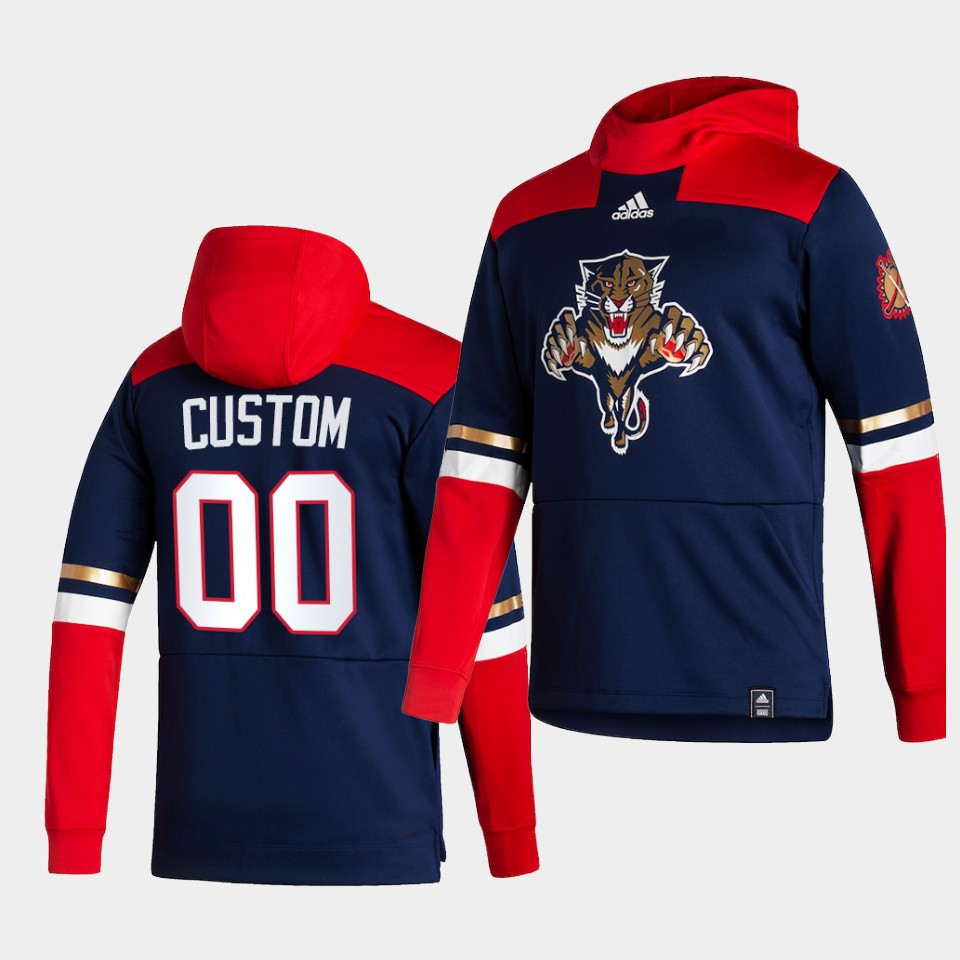 Men Florida Panthers #00 Custom Blue NHL 2021 Adidas Pullover Hoodie Jersey